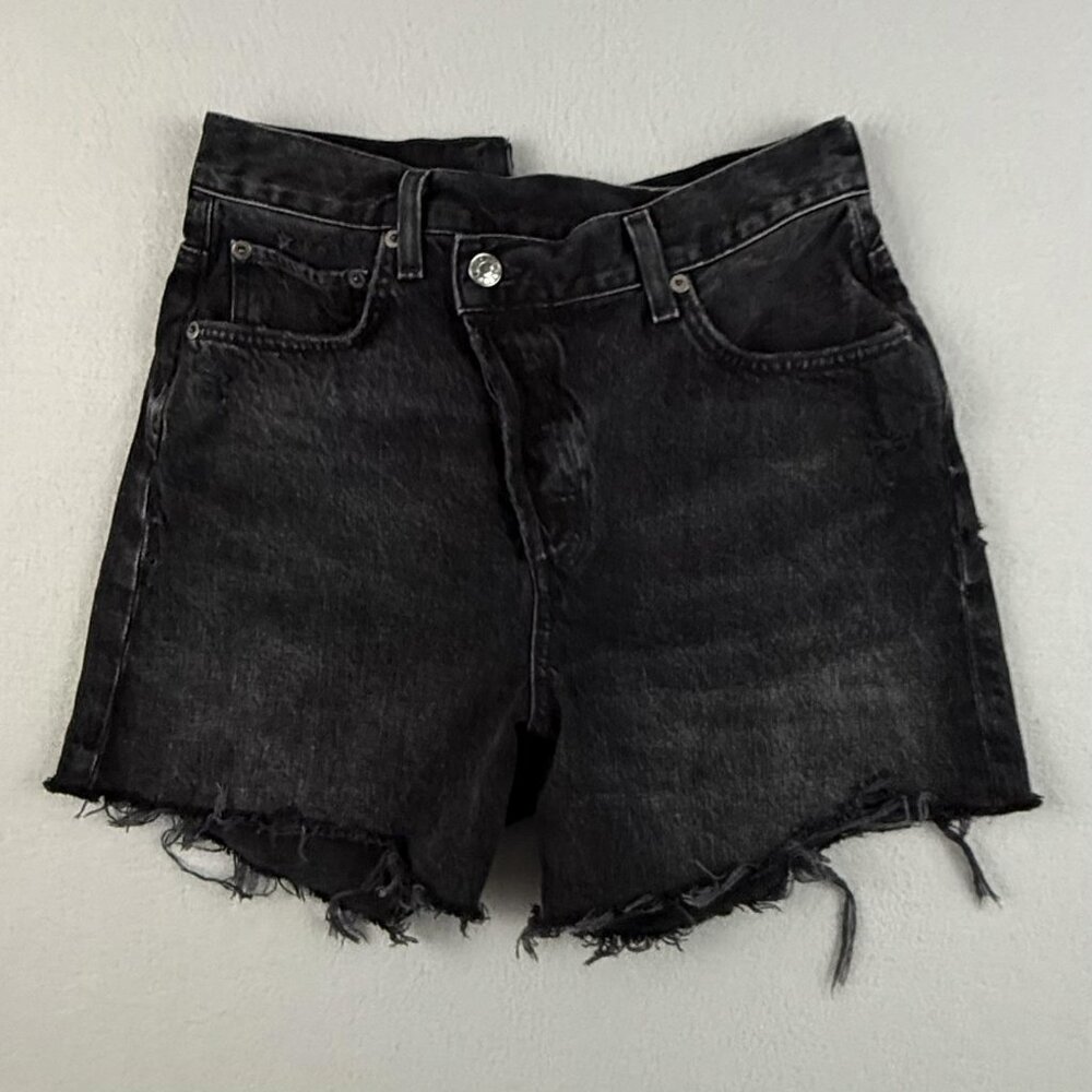 AGOLDE Shorts Women's 26‎ Black Criss Cross Button Fly Hitchhike Denim Organic - Picture 3 of 16